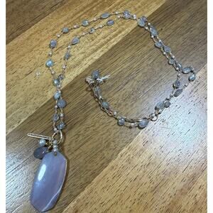 Nakamol Multi Strand Necklace Stone Pendant Layered Gold Tone